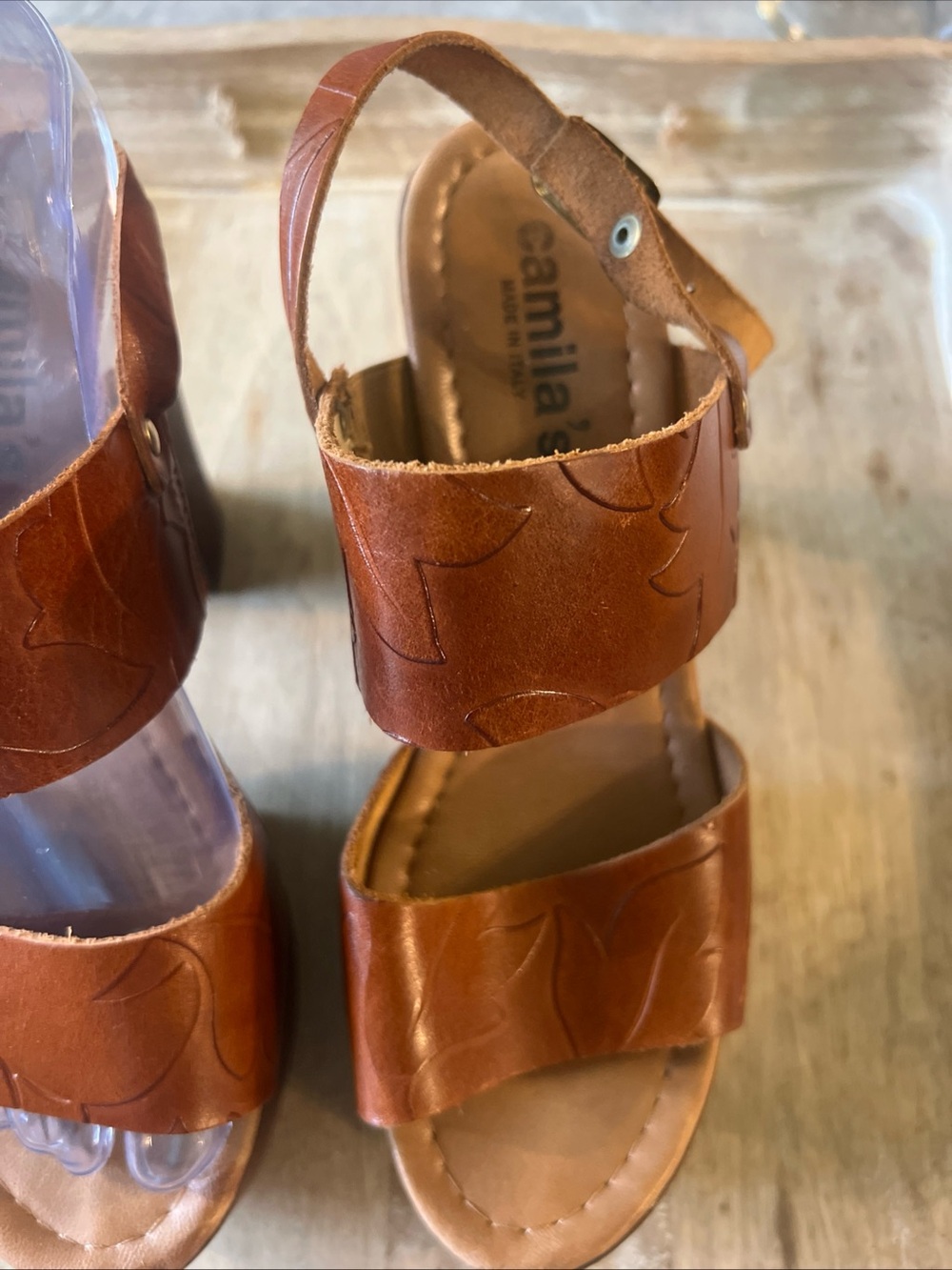 Camilla Brown Leather Two-Strap Slingback Sandals